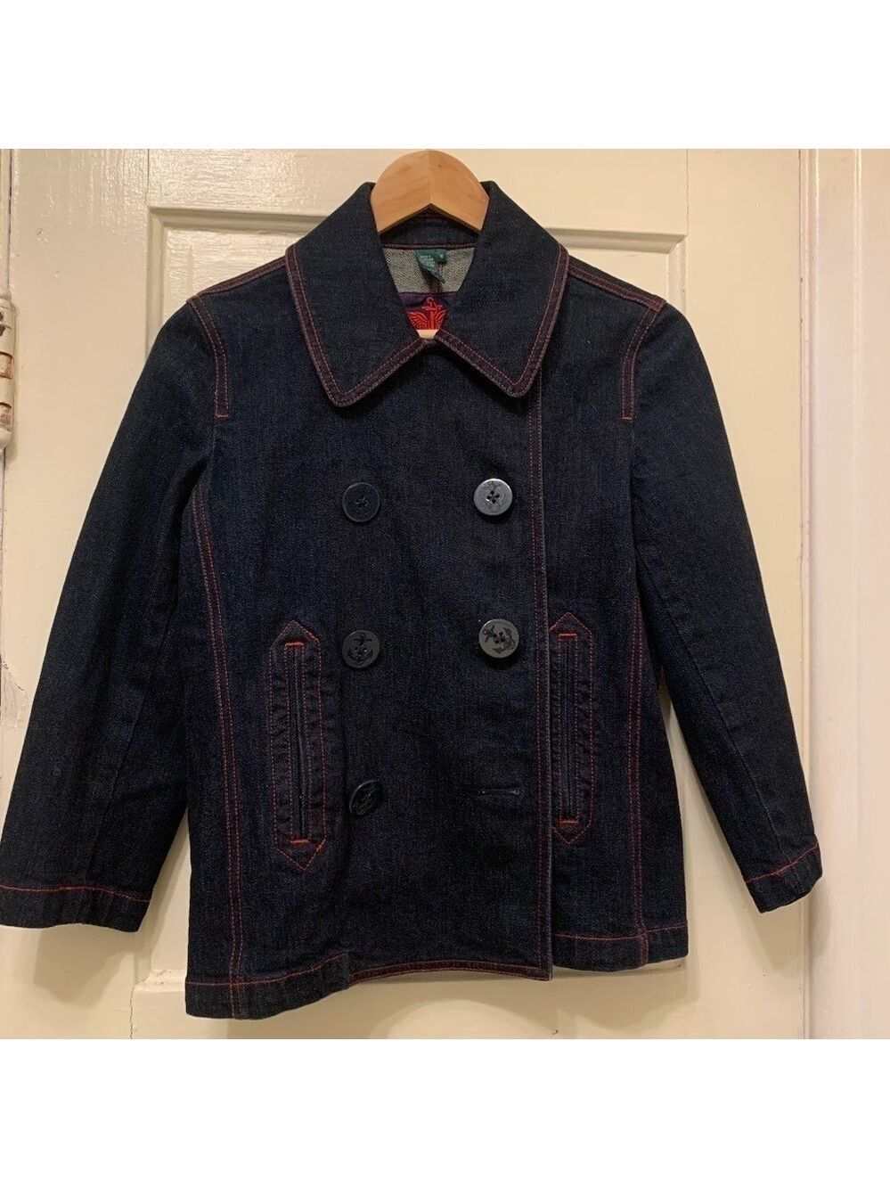 Lauren Ralph Lauren Dark Denim Sailor Jacket Red Trim Size Med Underarm Width 19